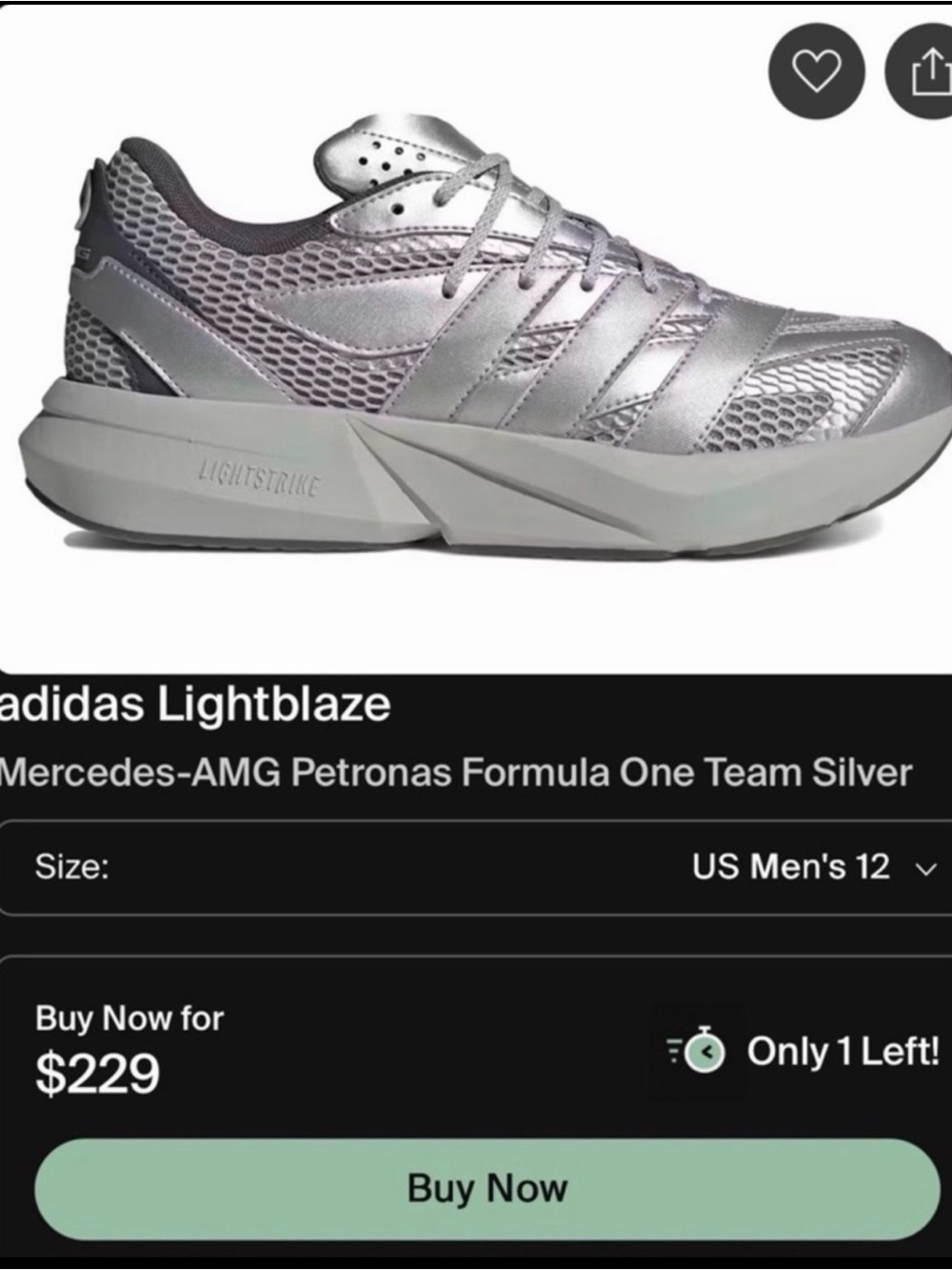 adidas Mercedes AMG Silver Metallic Lightstrike Runner